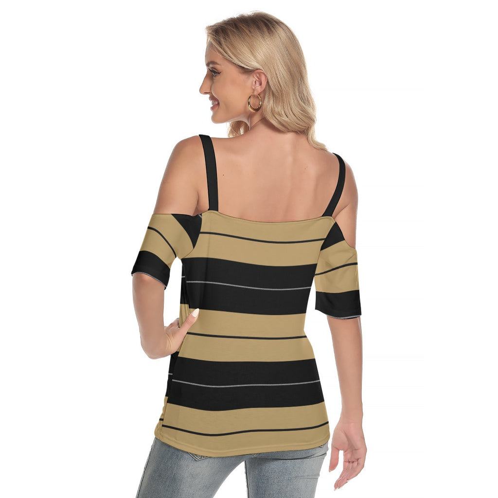 Women's Cold Shoulder T-shirt With Criss Cross Strips