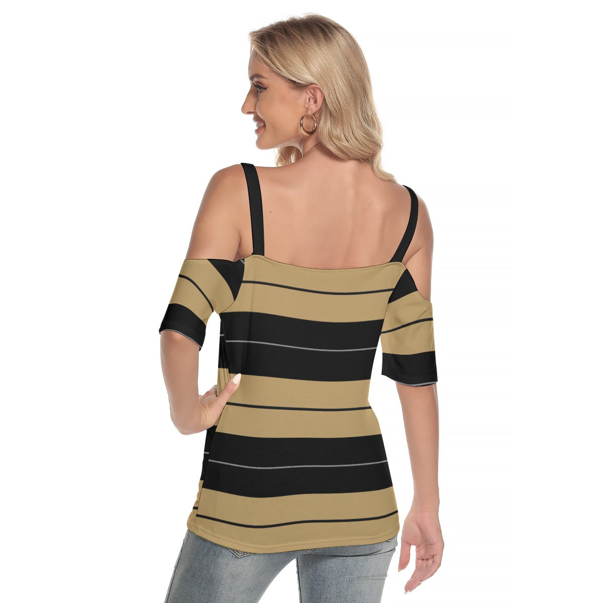 Women's Cold Shoulder T-shirt With Criss Cross Strips