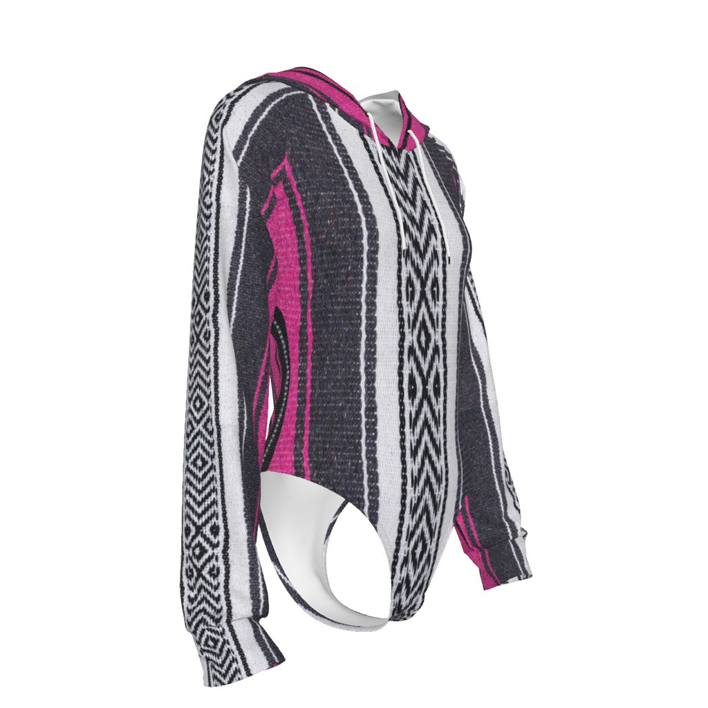 Women's Mexican blanket style Raglan Sleeve Hooded Bodysuit