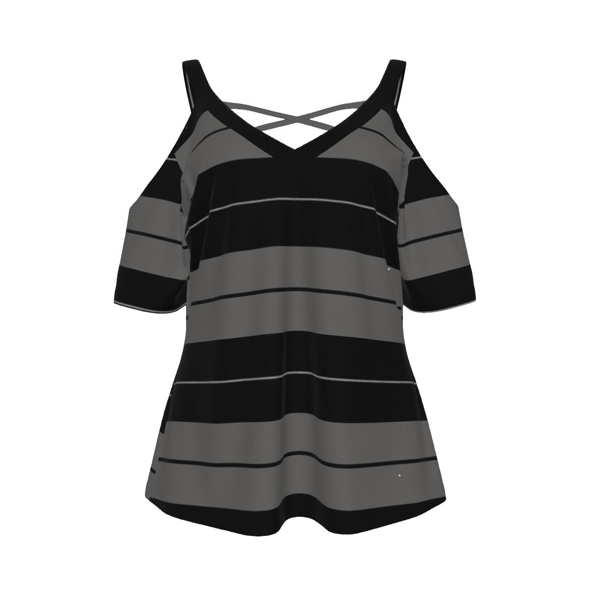 Women's Cold Shoulder T-shirt With Criss Cross Strips