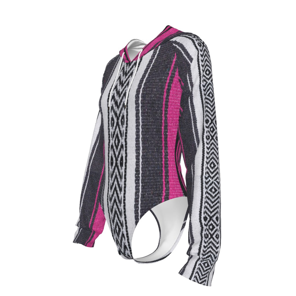 Women's Mexican blanket style Raglan Sleeve Hooded Bodysuit