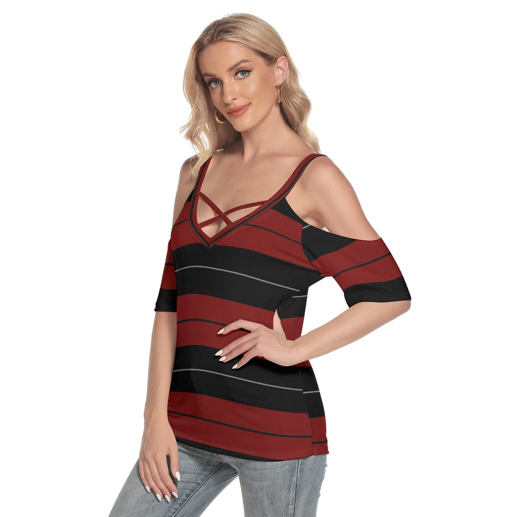 Women's Cold Shoulder T-shirt With Criss Cross Strips