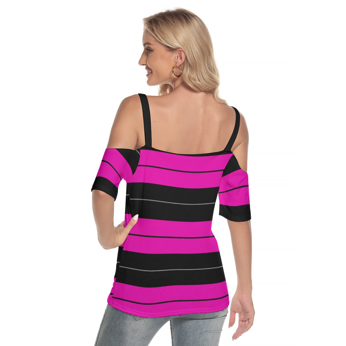 Women's Cold Shoulder T-shirt With Criss Cross Strips