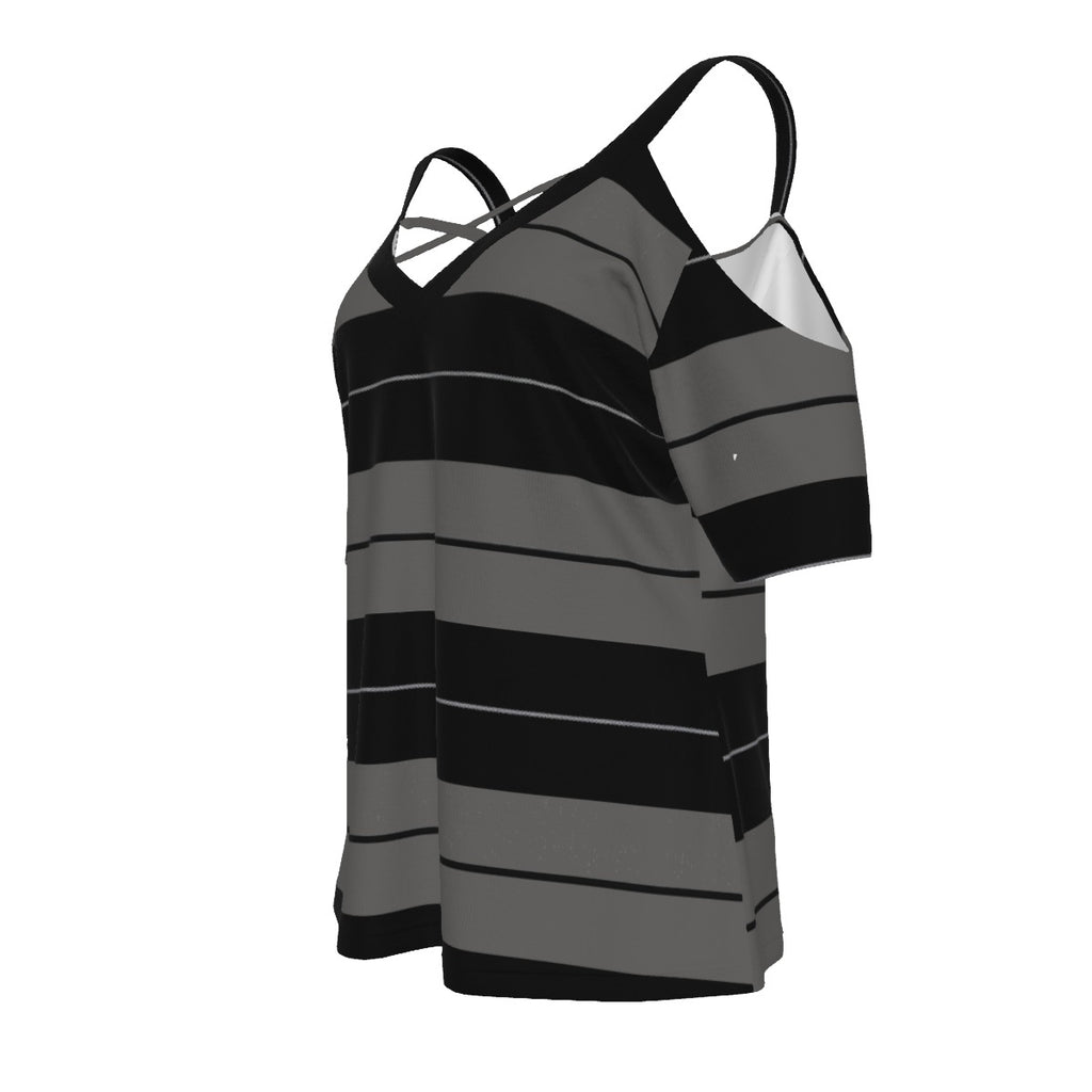 Women's Cold Shoulder T-shirt With Criss Cross Strips