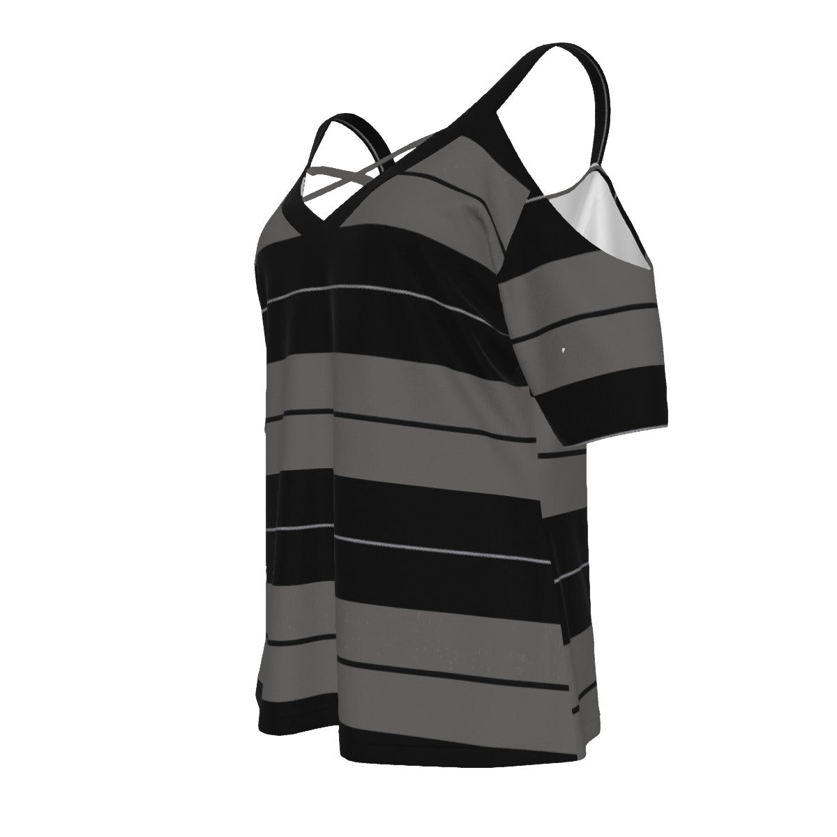 Women's Cold Shoulder T-shirt With Criss Cross Strips