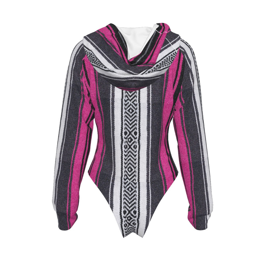Women's Mexican blanket style Raglan Sleeve Hooded Bodysuit