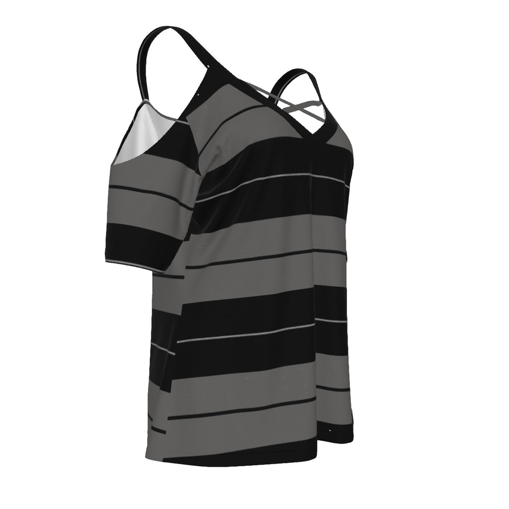 Women's Cold Shoulder T-shirt With Criss Cross Strips